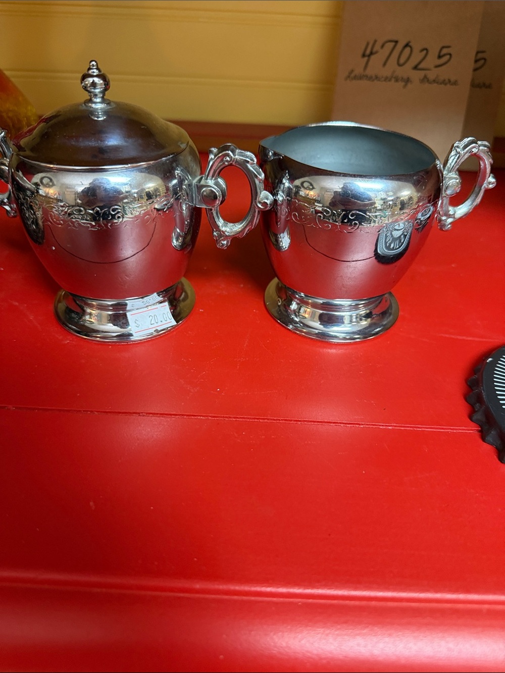 Silver-Tone Decorative Sugar Bowl and Creamer Set - Classic Elegance antique